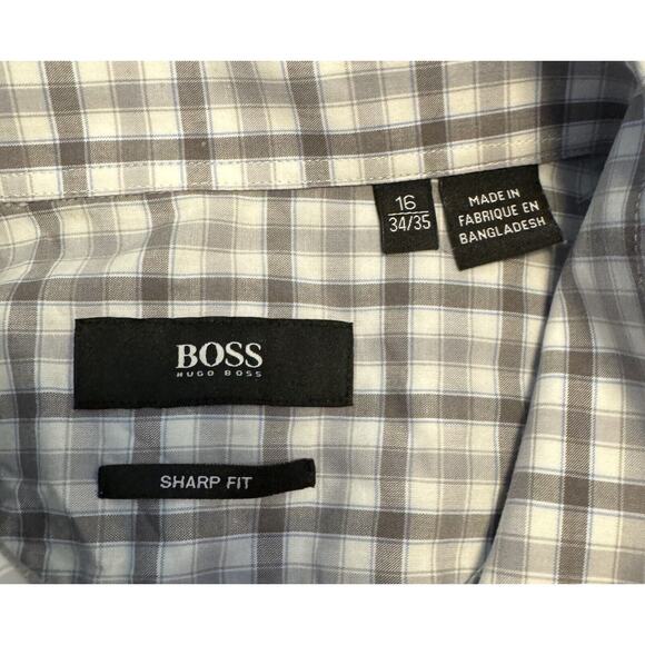 Hugo Boss Sharp Fit Button Up Shirt Size 16/34-35 Gray Plaid - Picture 4 of 5